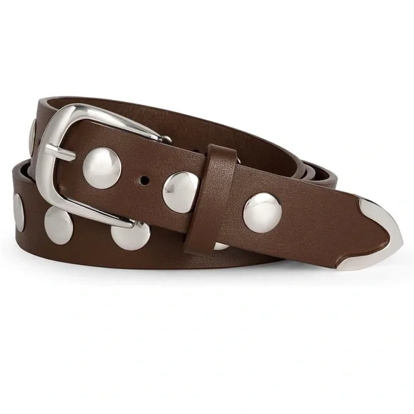 Women’s Brown Leather Belt with Silver Accents - Picture 6 of 6